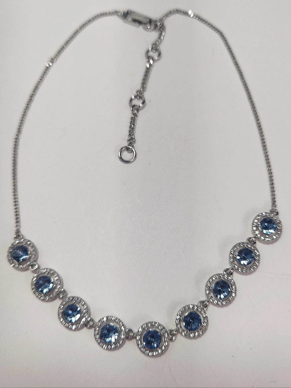 Givenchy Light Blue Crystal Halo Necklace Silver Tone Signed Adjustable 16–19”
